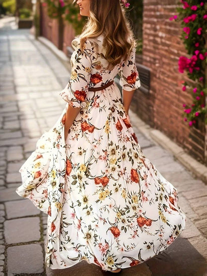 Floral White and Red Maxi - COD | 20% OFF