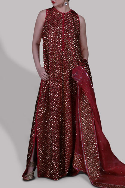 Hania Aamir - TANGO RED EMBELLISHED RAW SILK MAXI | 65% OFF