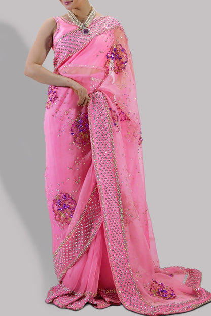 Hania Aamir - Sachet Pink Organza Saree - Luxury Sari | 70% OFF