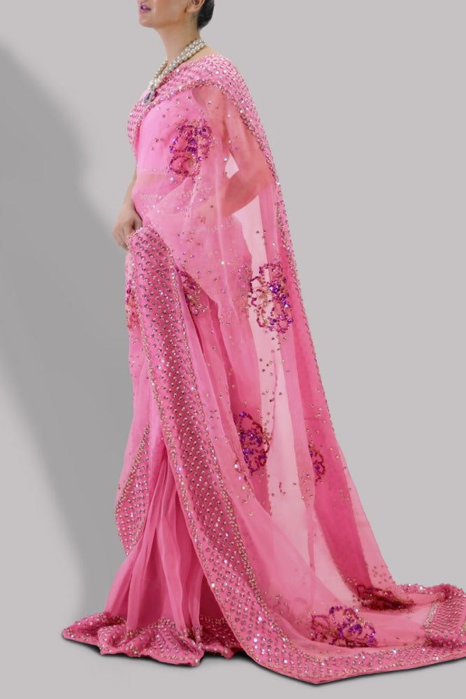 Hania Aamir - Sachet Pink Organza Saree - Luxury Sari | 70% OFF