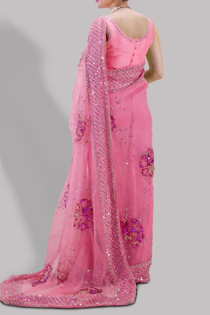 Hania Aamir - Sachet Pink Organza Saree - Luxury Sari | 70% OFF