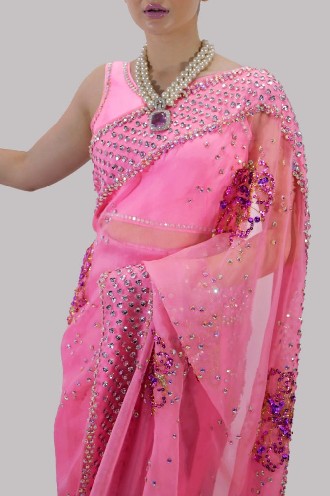 Hania Aamir - Sachet Pink Organza Saree - Luxury Sari | 70% OFF