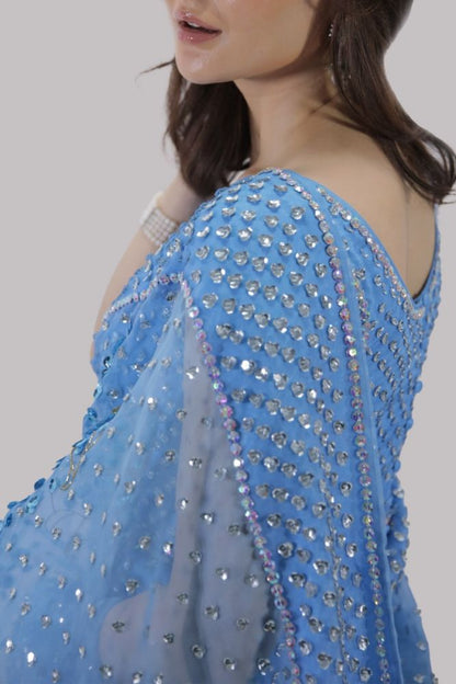 Hania Aamir - Bonnie Blue Embellished Organza Saree | 70% OFF