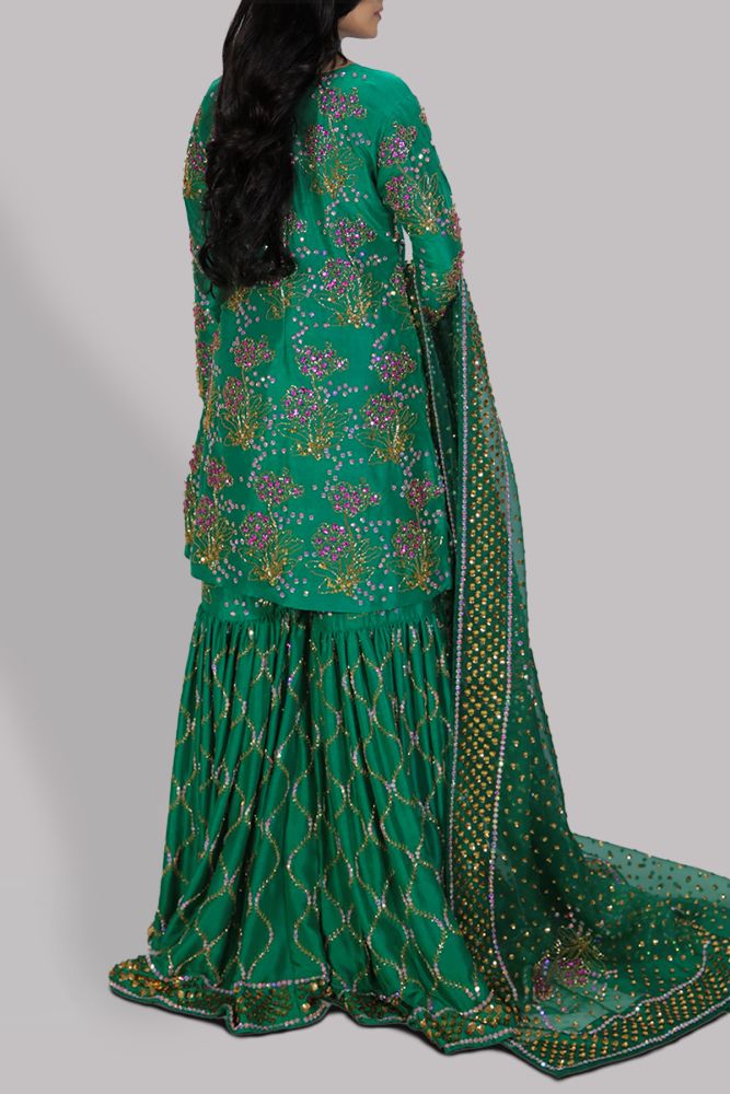 Ayeza Khan - Emerald Green Raw Silk Set | FLAT 70% OFF