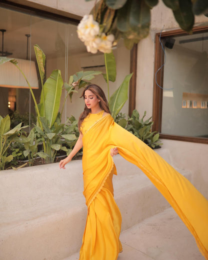 Saboor Ali Luxury Yellow Sari | 50% OFF