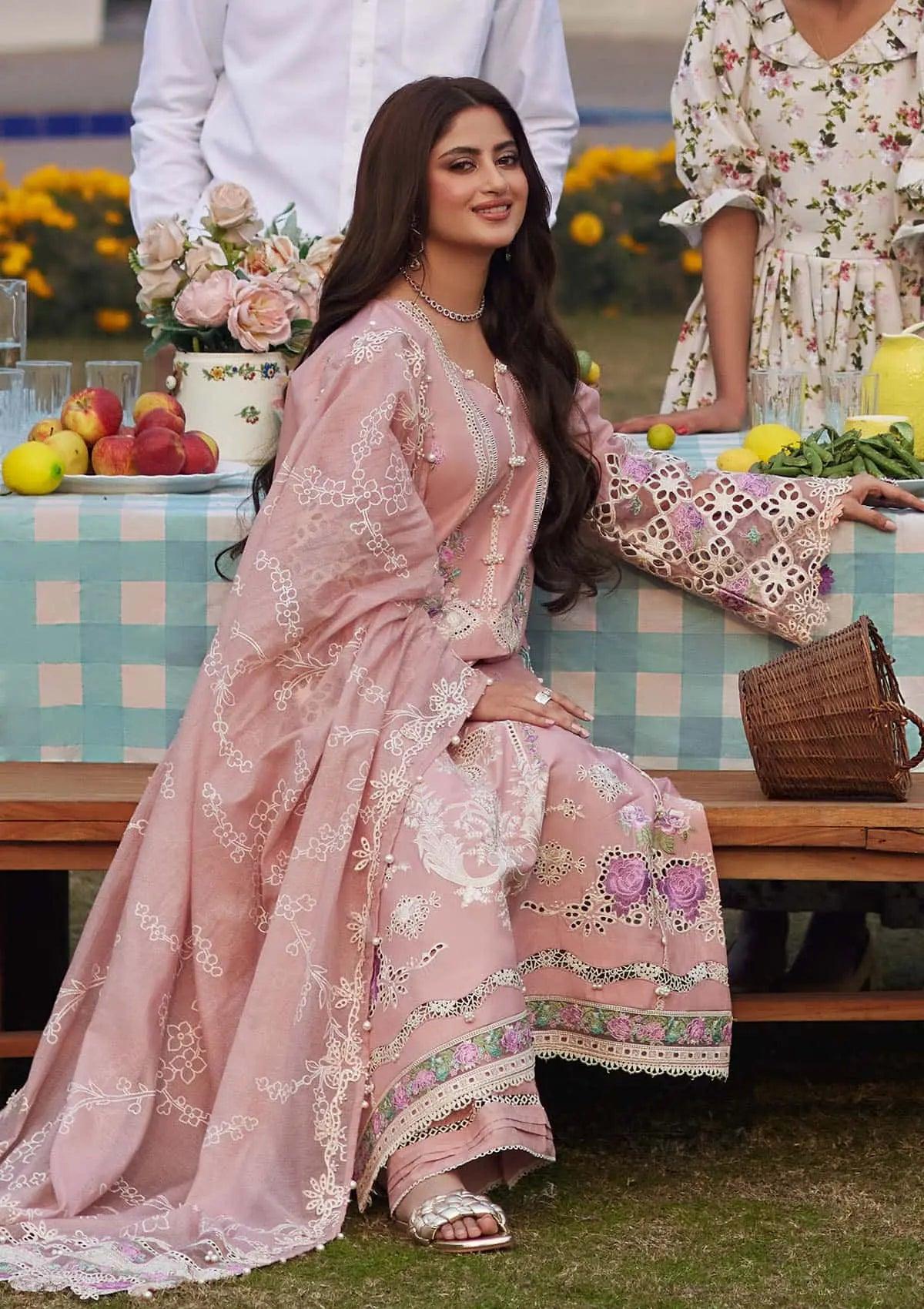 Sajal Ali - Tea Pink Shirt, Trouser with Dupatta - COD | 20% OFF