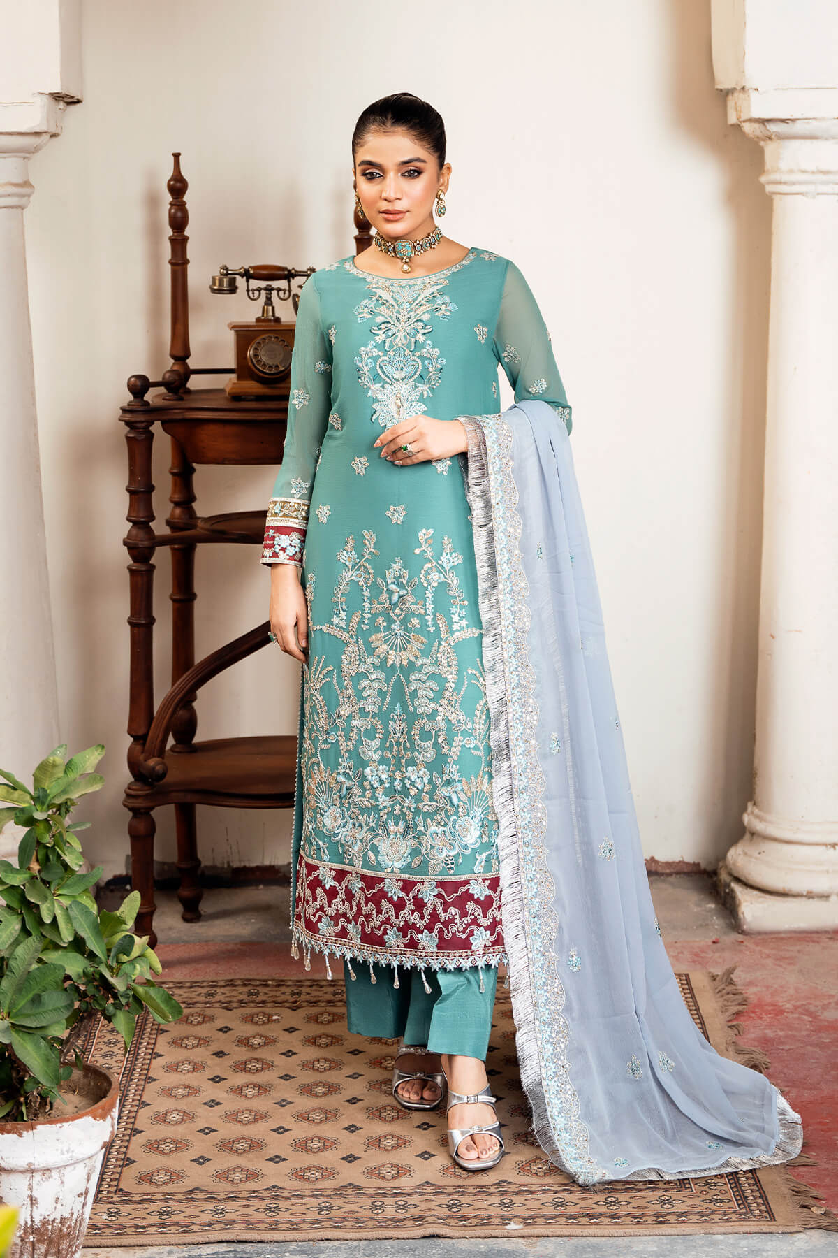 Laiba Khan - Nikhat Long Shirt, Trouser and Dupatta | 50% OFF