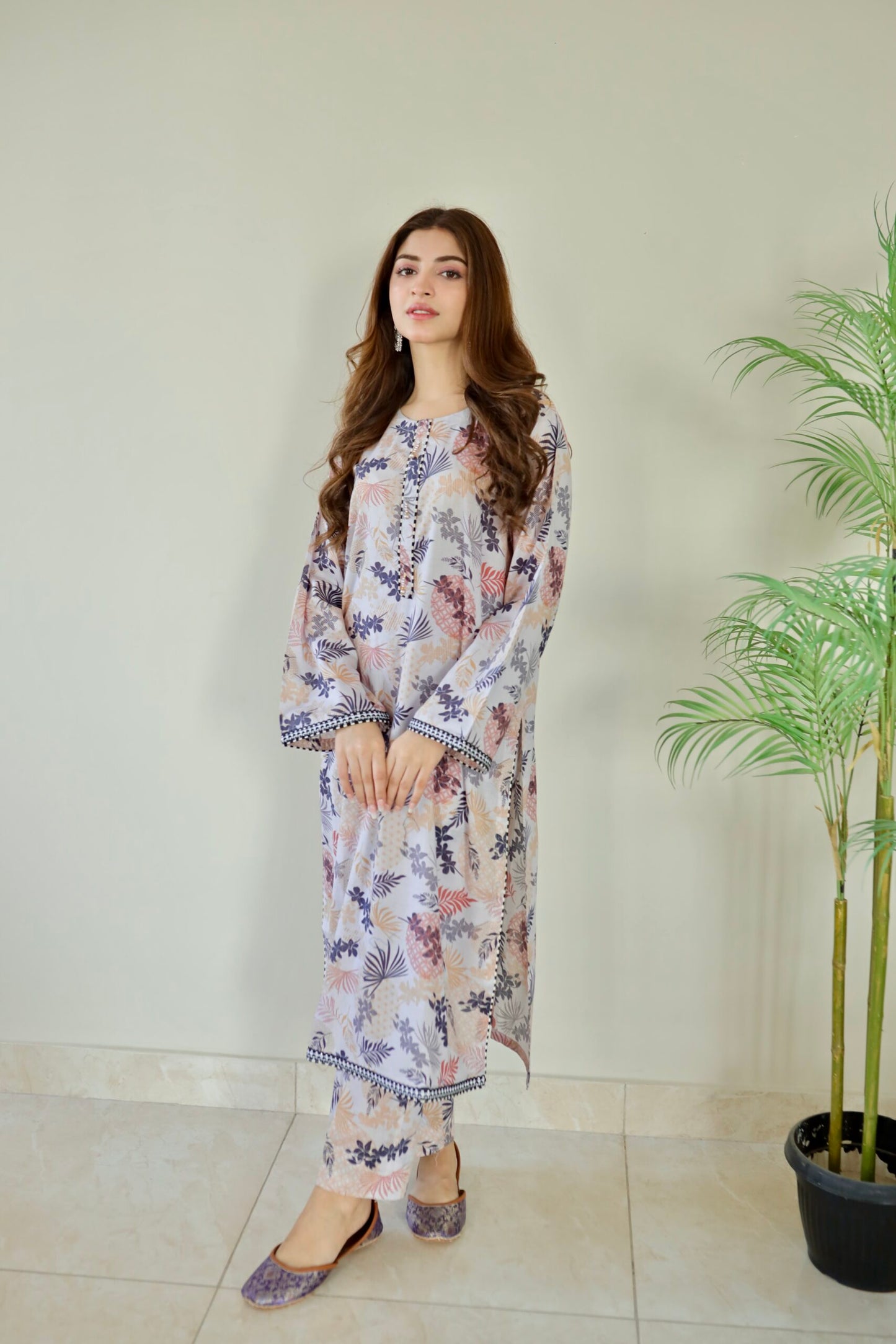 Kinza Hashmi - Floral White Blue Shirt and Trouser - COD | 20% OFF