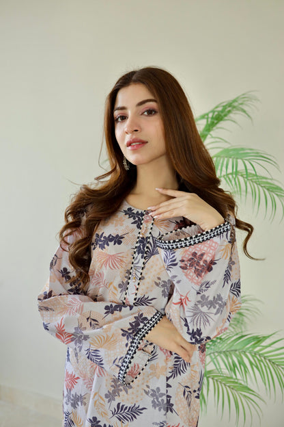 Kinza Hashmi - Floral White Blue Shirt and Trouser - COD | 20% OFF