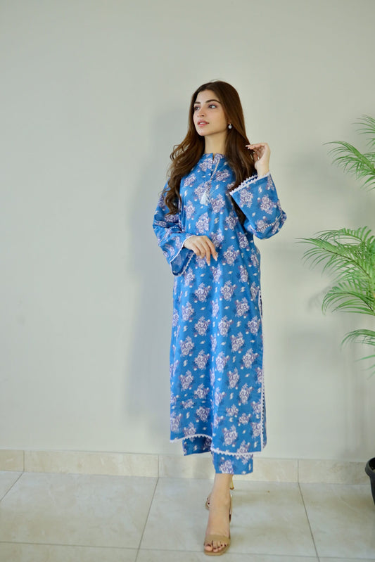 Kinza Hashmi - Blue shade Shirtand Trouser - COD | 30% OFF