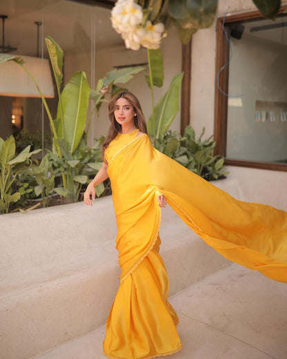 Saboor Ali Luxury Yellow Sari | 50% OFF