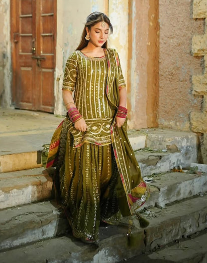 Dananeer - Dhani Shirt, Gharara with Dupatta | 50% OFF | Cash On Delivery