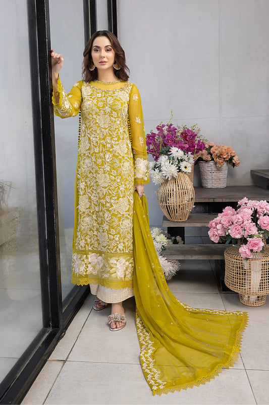 Hania Aamir - Embellished Yellow Shirt, Flapper with Dupatta - COD | 30% OFF