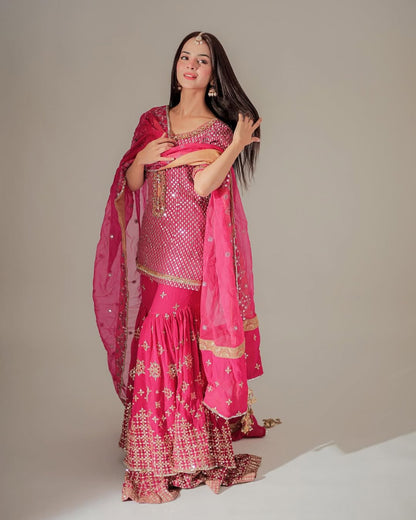 Komal Meer - Gulabi Shirt, Ghagra and Dupatta set | 50% OFF