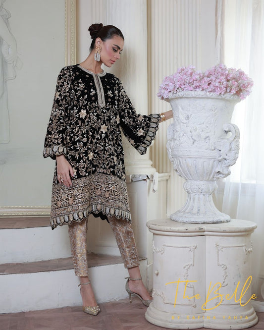 Sadaf Kanwal - Black Raw Zari Shirt and Trouser | 50%OFF