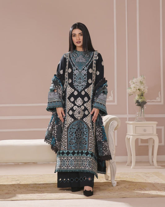 Sarah Khan - Cloe Black Long Shirt, Trouser and Duaptta set | 30% OFF