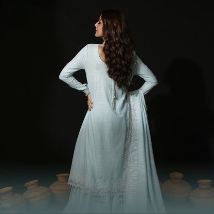 Maya Ali -  Light Blue Shirt, Flapper and Dupatta Outfit | 50% OFF