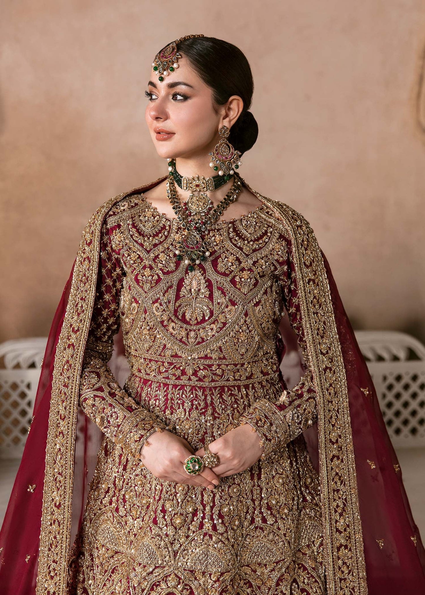 Hania Aamir Maroon Bridal Gown | 75% OFF