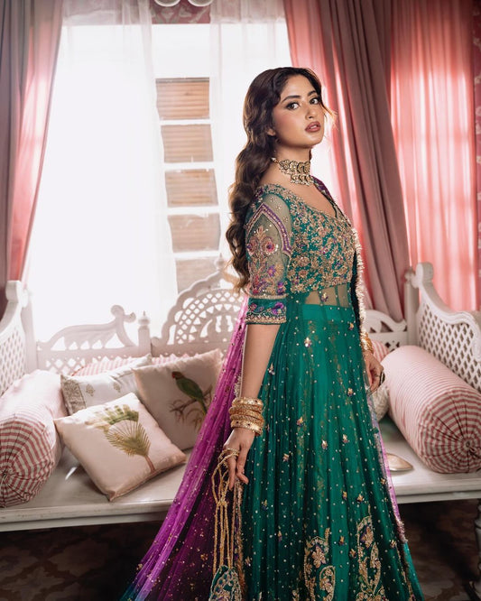 Sajal Ali Sea Green Kalidaar Lehenga with Dupatta | 65% OFF