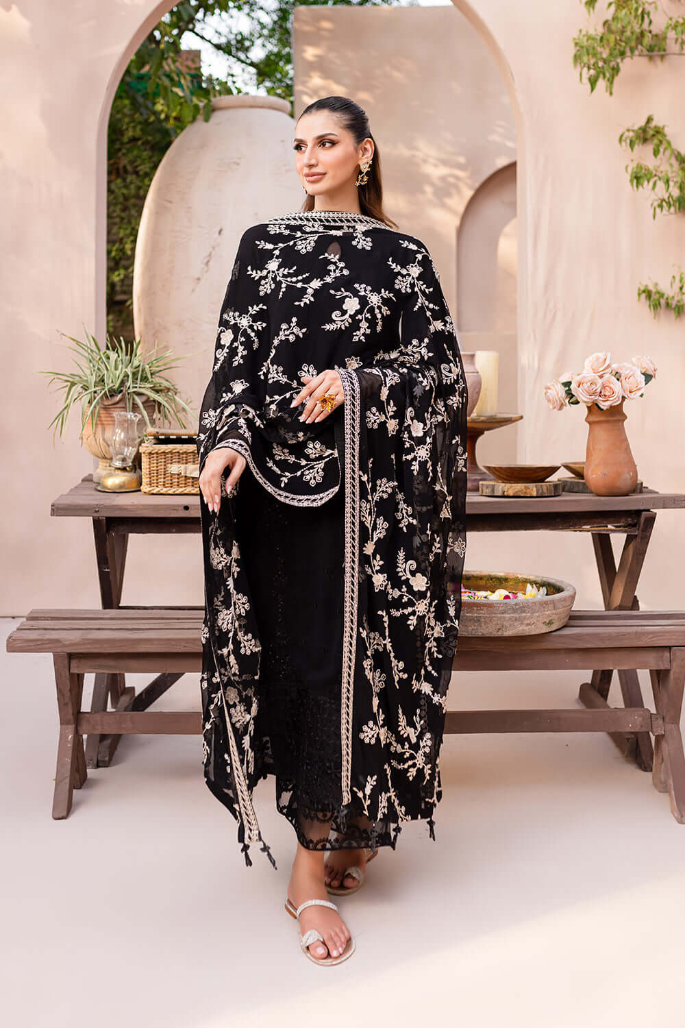Laiba Khan Starry Black Bliss Shirt, Trouser and Dupatta set | 40% OFF | COD