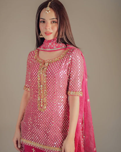 Komal Meer - Gulabi Shirt, Ghagra and Dupatta set | 50% OFF