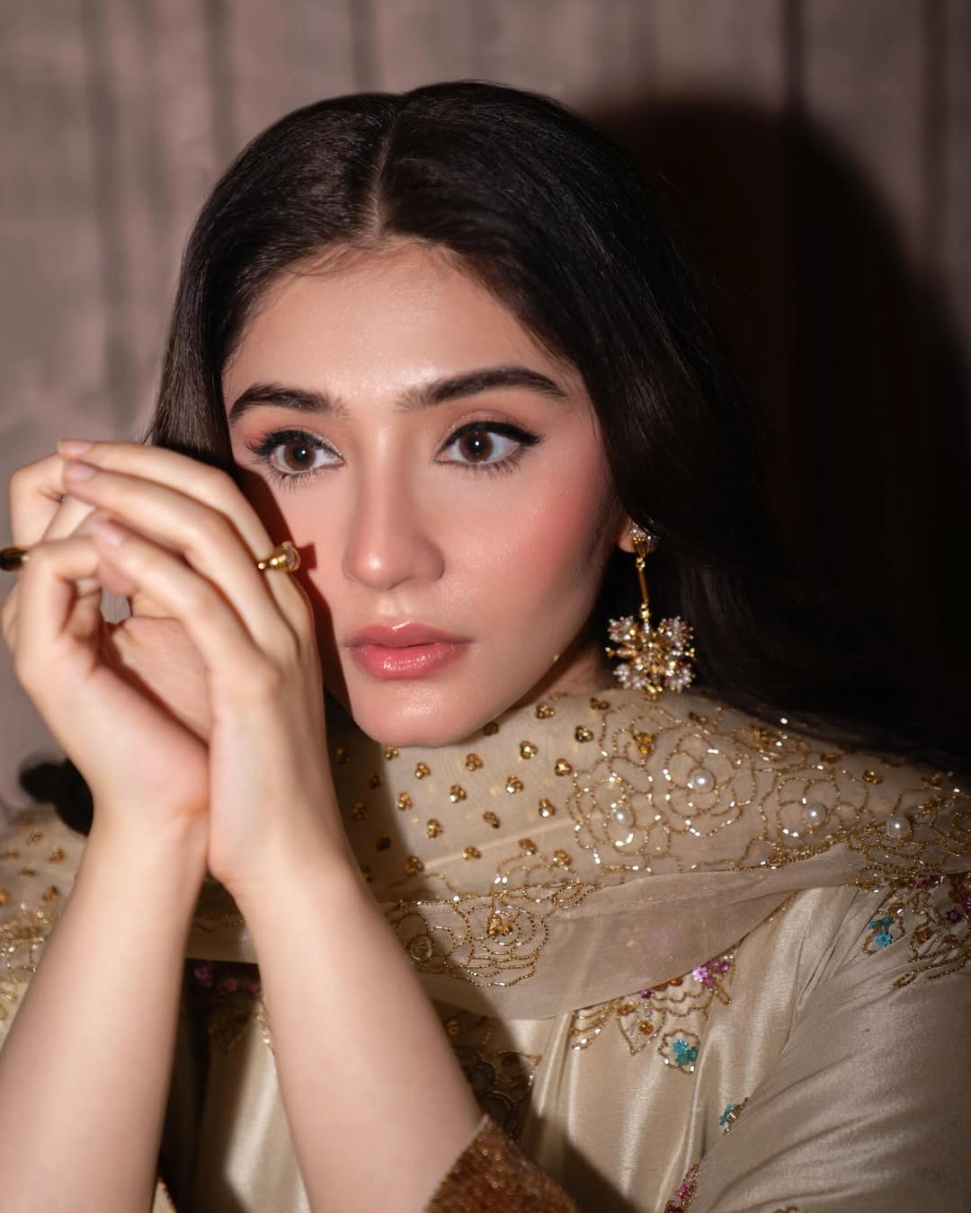 Durefishan Saleem - Lambs Wool Crème Embellished Raw Silk Set - COD | 50% OFF