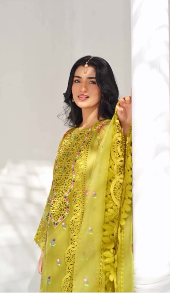 Sarah Khan - Classic Yellow Long Shirt, Trouser and Duaptta set | 45% OFF