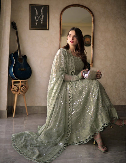 Aiman Khan Grey Kameez, Trouser and Dupatta | COD | 25% OFF