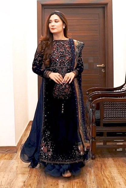 Merium Pervaiz Embroidered Velvet Shirt, Trouser and Dupatta | COD | 40% OFF