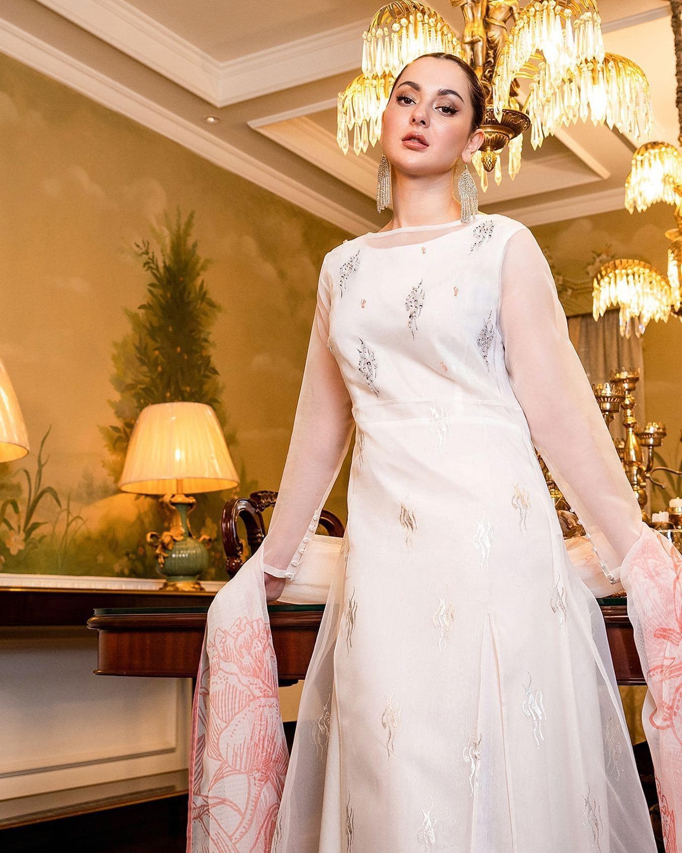 Hania Aamir - White Maxi and Dupatta set | 50% OFF