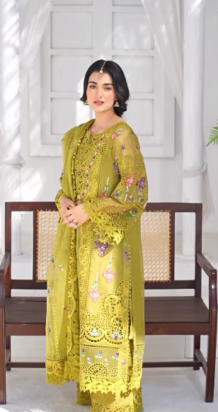 Sarah Khan - Classic Yellow Long Shirt, Trouser and Duaptta set | 45% OFF