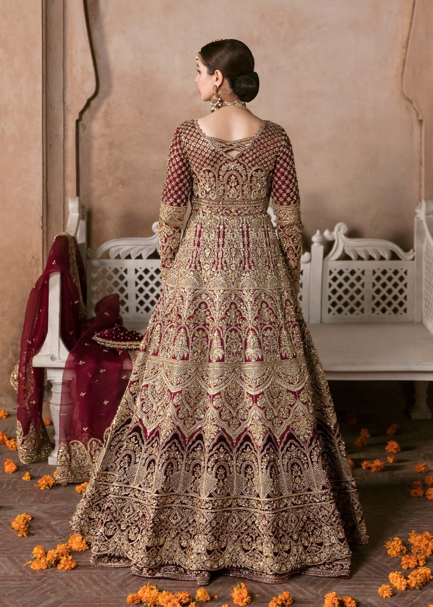 Hania Aamir Maroon Bridal Gown | 75% OFF