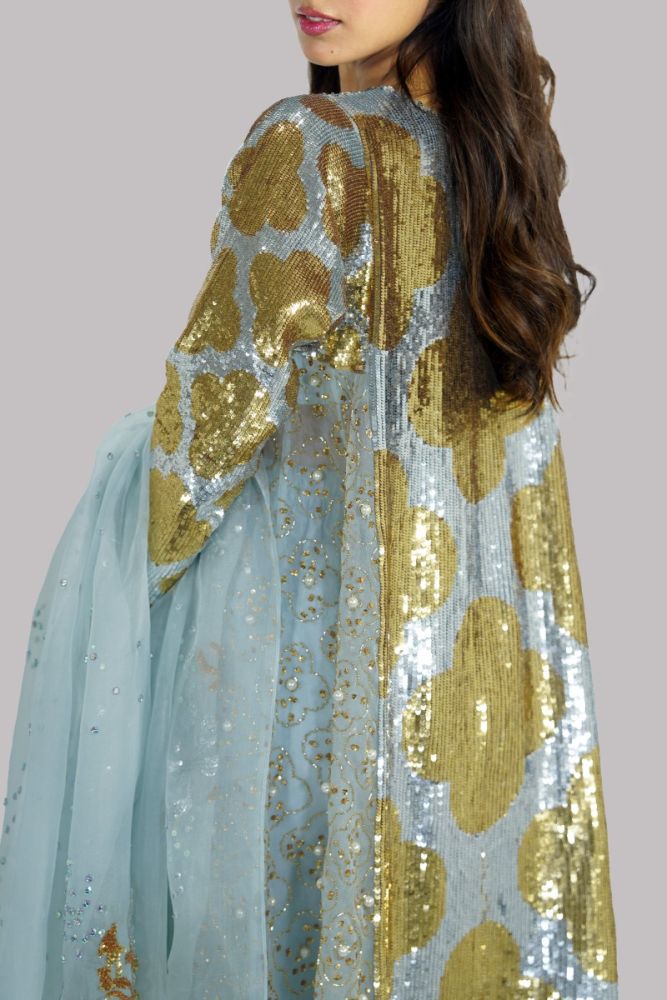 Iqra Aziz AQUAMARINE ORGANZA EMBELLISHED CHURIDAAR | 70% OFF