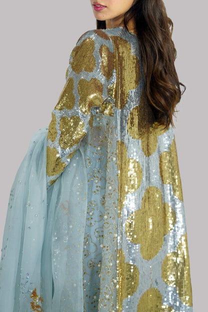 Iqra Aziz AQUAMARINE ORGANZA EMBELLISHED CHURIDAAR | 70% OFF