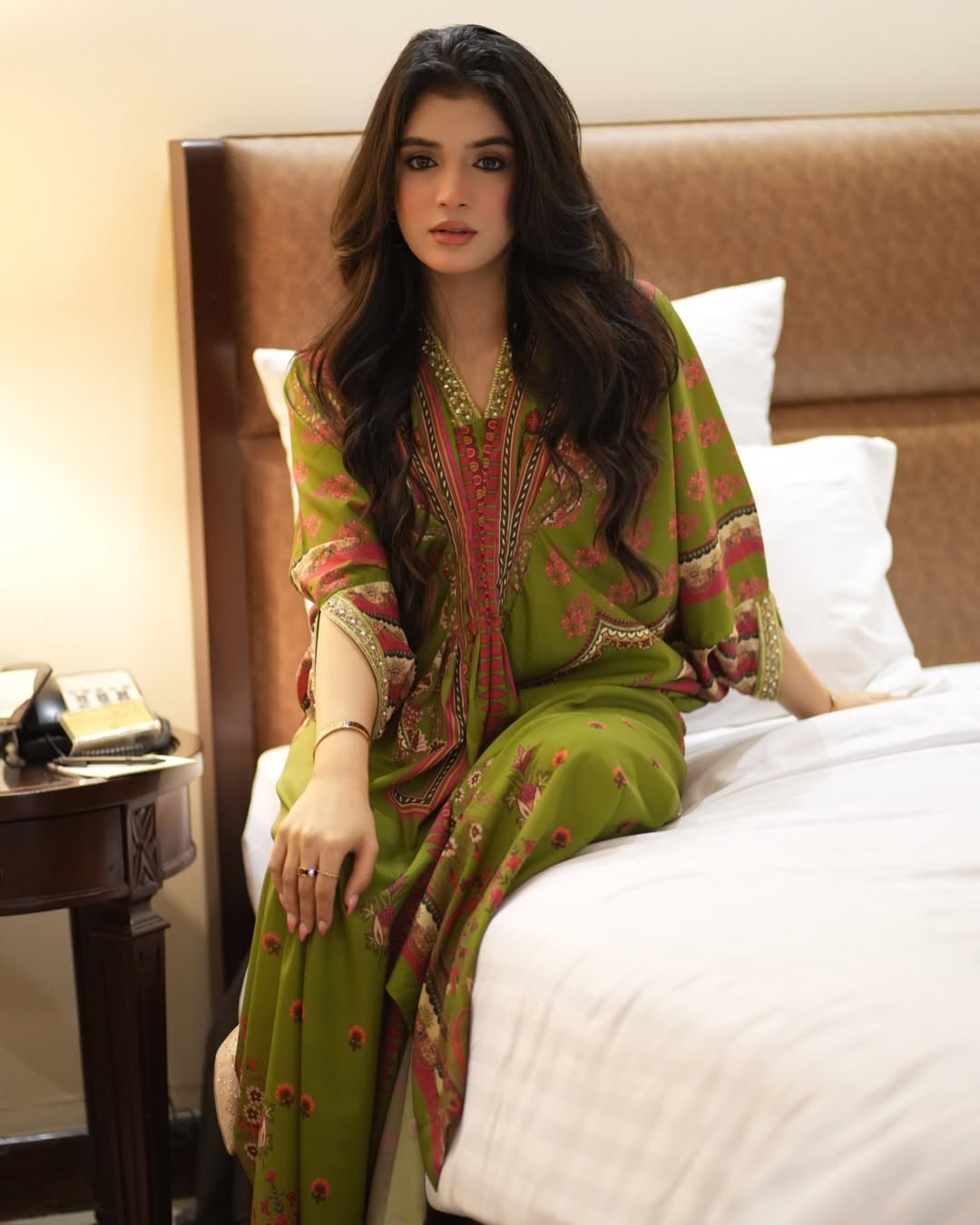 Laiba Khan Green Raw Silk Kaftan |  50% OFF