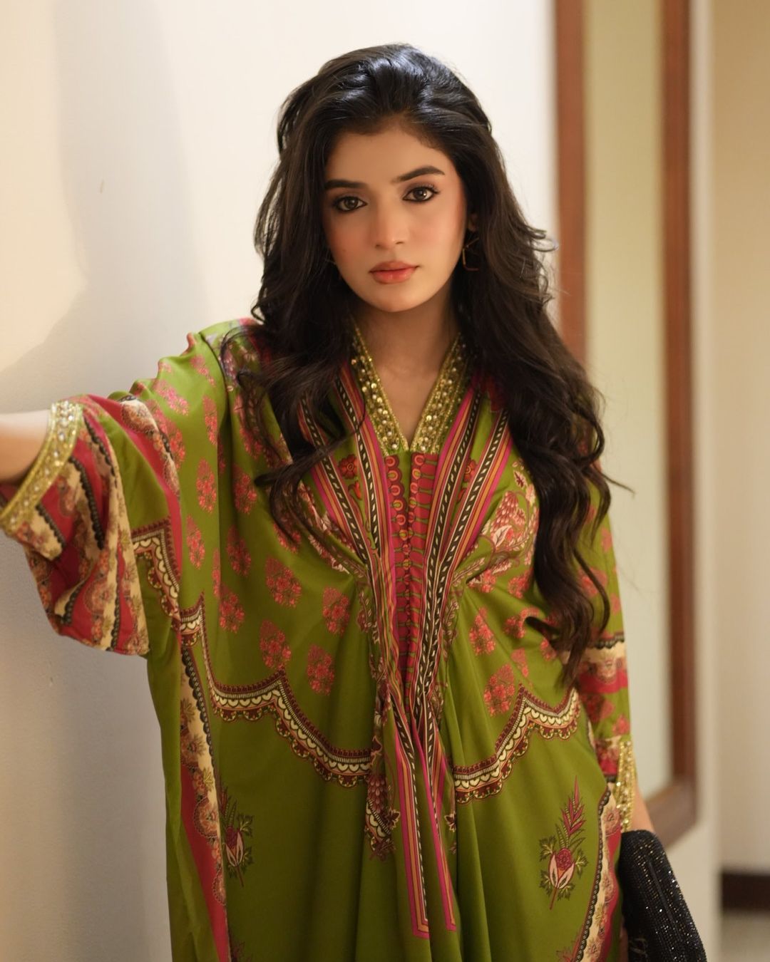 Laiba Khan Green Raw Silk Kaftan |  50% OFF