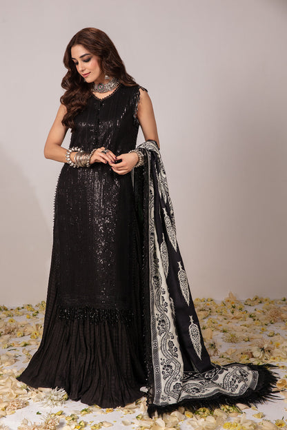 Maya Ali - Black Khaddar Long Shirt, Trouser and Dupatta Dress | Stitched  | 50% OFF