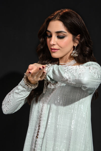 Maya Ali -  Light Blue Shirt, Flapper and Dupatta Outfit | 50% OFF