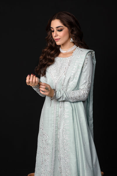 Maya Ali -  Light Blue Shirt, Flapper and Dupatta Outfit | 50% OFF