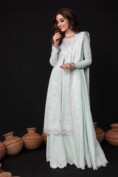 Maya Ali -  Light Blue Shirt, Flapper and Dupatta Outfit | 50% OFF