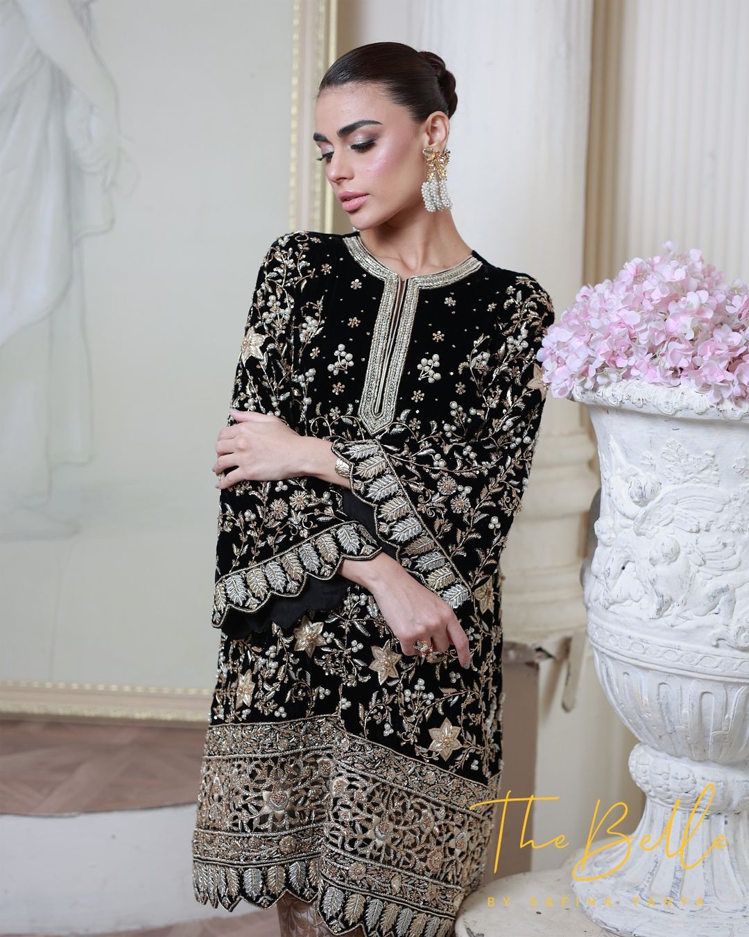 Sadaf Kanwal - Black Raw Zari Shirt and Trouser | 50%OFF