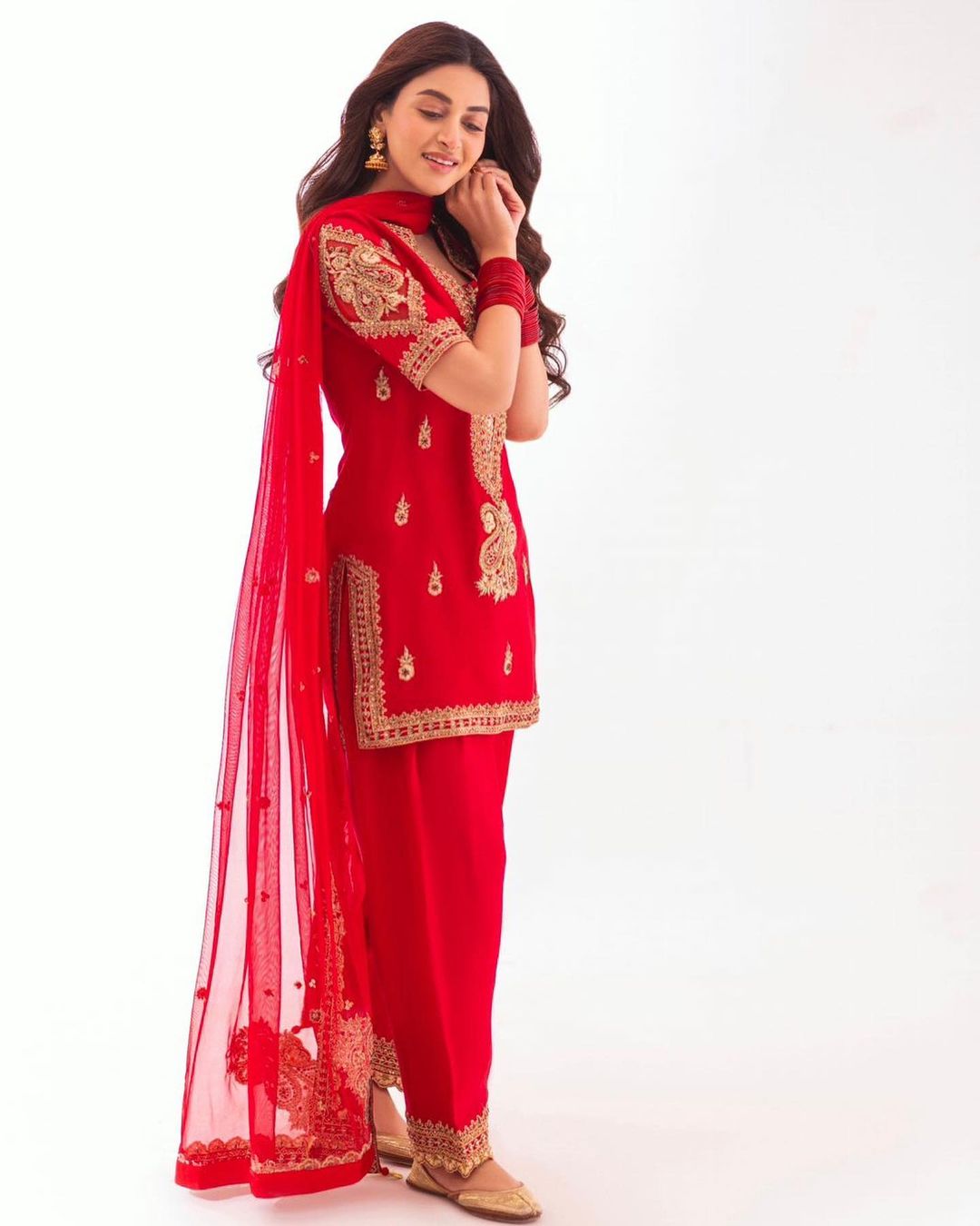 Anmol Baloch - Red Raw Silk Shirt, Trouser and Dupatta Outfit | 50% OFF