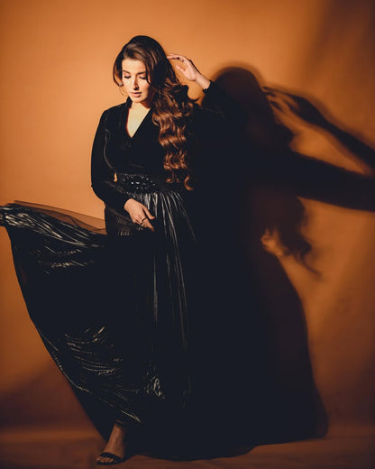 Hareem Farooq - Black velvet Maxi | 50% OFF