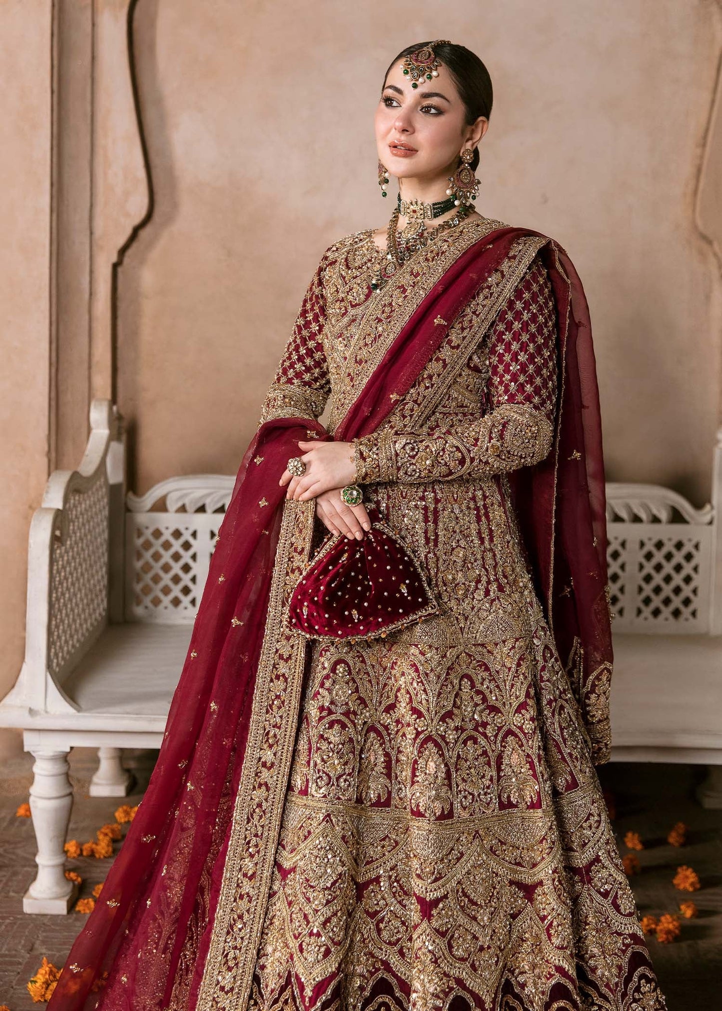 Hania Aamir Maroon Bridal Gown | 75% OFF