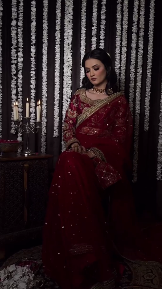 Hira Faisal - Valentine Red Sari | 60% OFF