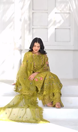 Sarah Khan - Classic Yellow Long Shirt, Trouser and Duaptta set | 45% OFF