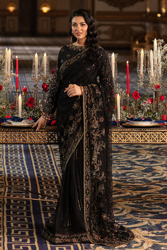 Sarah Khan - HAINOOR Embellished Black Raw Silk Saree | 50% OFF