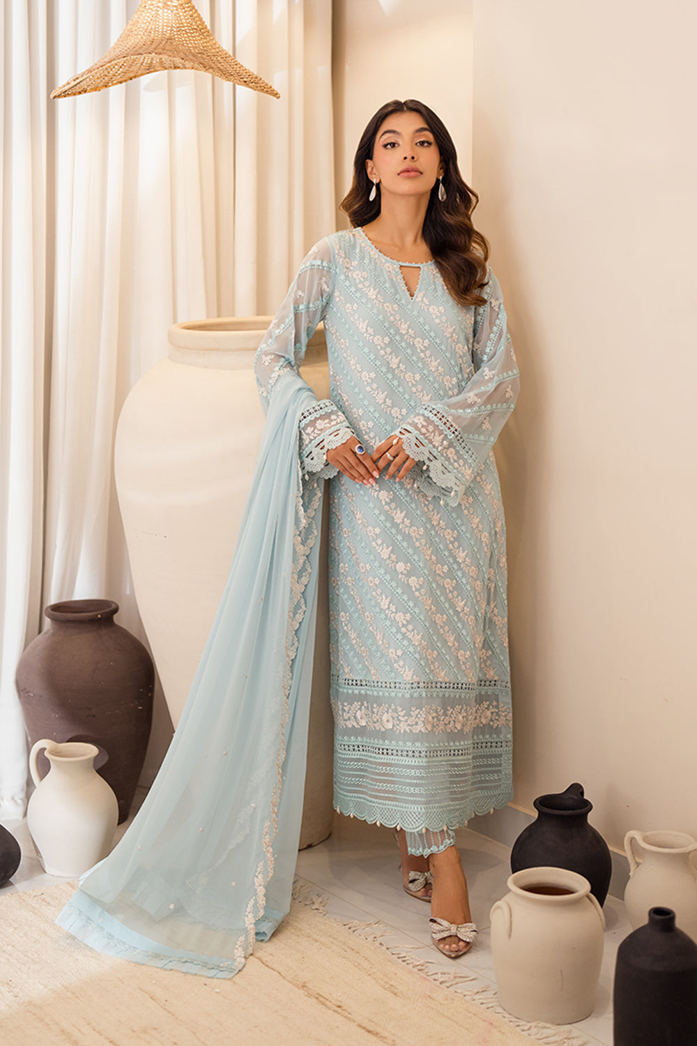 Laiba Khan - Mint Glaze Shirt, Trouser and Dupatta set | 40% OFF