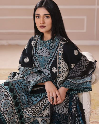 Sarah Khan - Cloe Black Long Shirt, Trouser and Duaptta set | 30% OFF