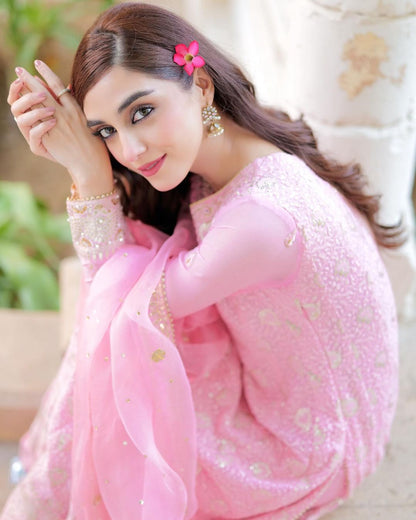 Maya Ali - Chikankari Kaalidar Maxi, Pajama and Dupatta | 50% OFF